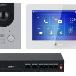 KTP04(S) Kit Videoportero IP Unidad externa, unidad interna, switch y montura en superficie Dahua