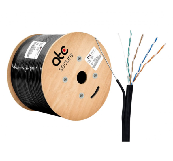 Cable UTP Cat5e Exterior c/mensajero 100% Cobre Negro 305MT PE 0.50MM ATC
