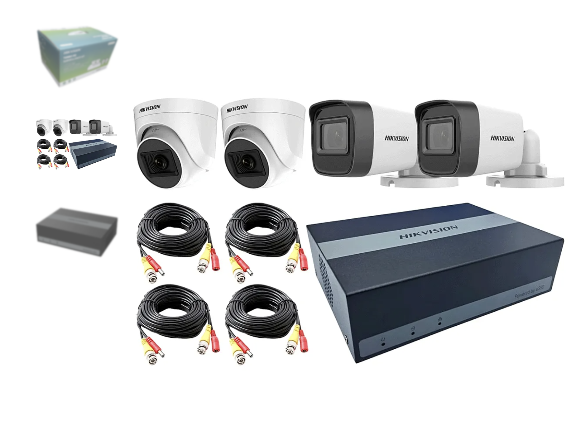 Kit camaras Video Grabador EDVR 4 Canales 300SSD 2Bullet+2Domos+4 Cable BNC 18mt+1Splitter - E04HG2B2T-KIT